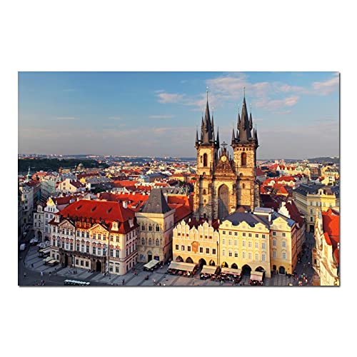 Panorama Gemälde Druck auf Leinwand,schöne Prager Stadtlandschaft,Gebäude Gemälde Landschaft Poster und Drucke,Stadt Leinwandbild für Wohnzimmer Dekoration 80x120cm(32x48in) Rahmenlos von Luluart