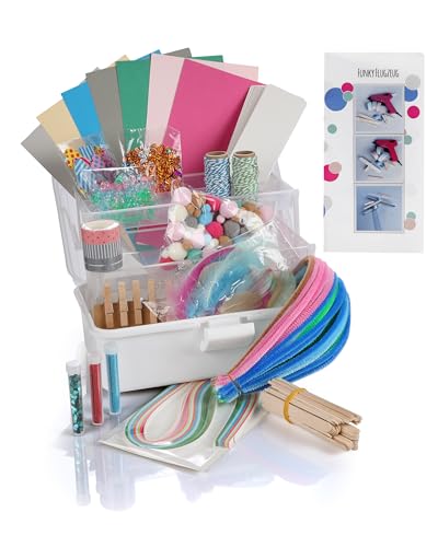 Lulubug Bastelset Kinder, 1000 Teile + Bastelanleitung | Tonkarton, Washi Tape, Chenille-Drähte, Wackelaugen, PomPons, Lesezeichen, Sticker, Bastelstreifen uvm von Lulubug