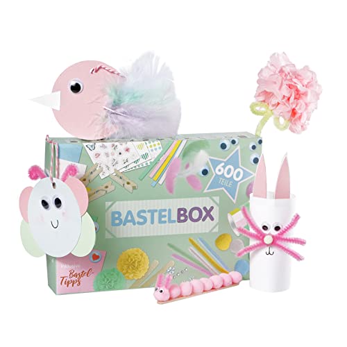 Lulubug Bastelset für Mädchen und Jungen, 600 Teile | Seidenblumen, Pompons, Tonpapier, Washi Tape, Wackelaugen, Sticker uvm. im Bastelkoffer | DIY Scrapbook Bastelbox für Kinder von Lulubug