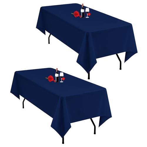2er-Pack marineblaue Tischdecken, 153 x 260 cm, rechteckige marineblaue Polyester-Tischdecken für 1,8 m große Tische, waschbar, marineblaue Tischdecke, rechteckig für Hochzeitsfeier, Bankett von Lumaycens