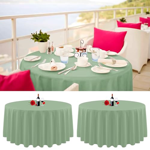 2er-Pack runde Tischdecken, 229 cm, Salbeigrün, runde Tischdecke, knitterfrei, waschbar, salbeigrüne Tischdecken, Polyester-Stoff-Tischdecke für Hochzeit, Party, Restaurant, Buffettisch von Lumaycens