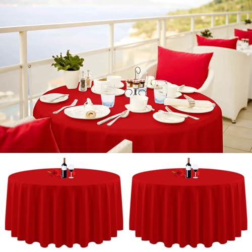 2er-Pack runde Tischdecken, 229 cm, rote runde Tischdecke, knitterfrei, waschbar, rote Tischdecken, Polyester-Stoff-Tischdecke für Hochzeit, Party, Restaurant, Buffettisch von Lumaycens