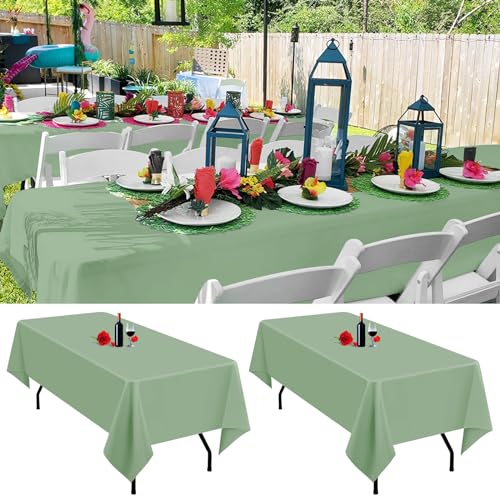 2er-Pack salbeigrüne Tischdecken, 153 x 260 cm, rechteckige salbeigrüne Polyester-Tischdecken für 1,8 m große Tische, waschbar, salbeigrüne Tischdecke, rechteckig für Hochzeitsfeier, Bankett von Lumaycens