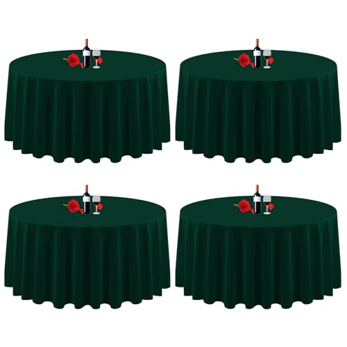 4er-Pack grüne Tischdecke, 229 cm runde Tischdecke, knitterfrei, waschbar, dunkelgrüne Tischdecken, Polyester-Gewebe-Tischdecke für Hochzeit, Party, Restaurant, Buffettisch von Lumaycens