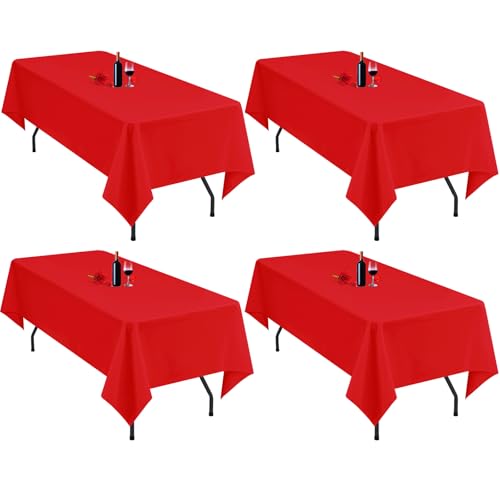 4er-Pack rote Tischdecken, 153 x 260 cm, rechteckige rote Polyester-Tischdecken für 1,8 m große Tische, waschbar, rote Tischdecke, rechteckig, für Hochzeitsfeier von Lumaycens