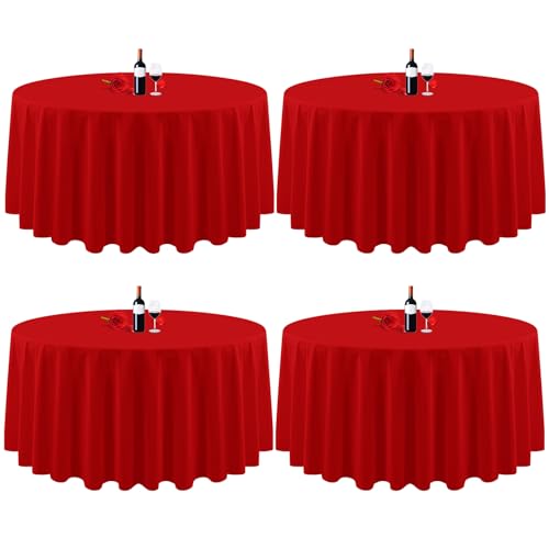 4er-Pack runde Tischdecken, 229 cm, rot runde Tischdecke, knitterfrei, waschbar, rot Tischdecken, Polyester-Gewebe-Tischdecke für Hochzeit, Party, Restaurant, Buffettisch von Lumaycens