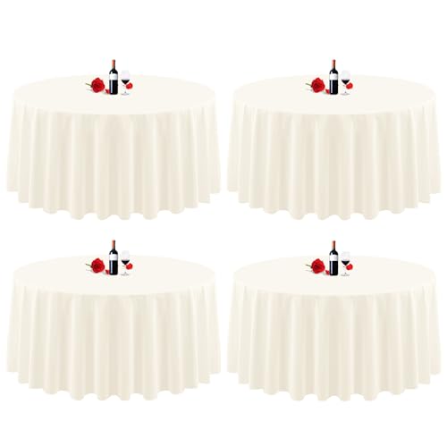 4er-Pack runde Tischdecken, 229cm, elfenbeinfarben, runde Tischdecke, knitterfrei, waschbar, elfenbeinfarbene Tischdecken, Polyester-Stoff-Tischdecke für Hochzeit, Party, Restaurant, Buffet-Tisch von Lumaycens