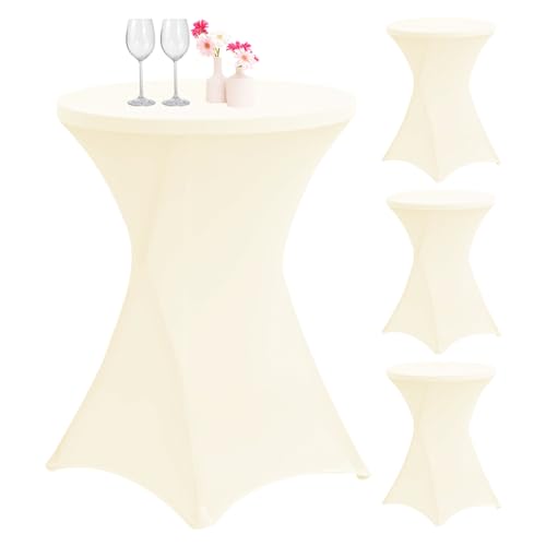 4er-Set Stretch Stehtisch Husse für Bistrotisch Ø 80-85 cm, Spandex Stretch Tischdecke, Verstärkung im Fußbereich, Für Hochzeit Geburtstagsfeier Hussen für Stehtische und Bistrotische（80×110cm,Beige） von Lumaycens