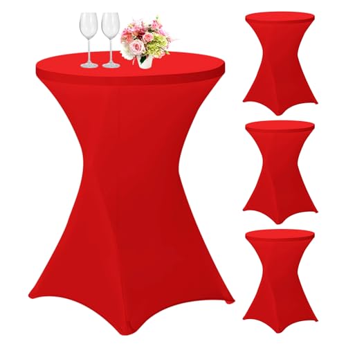 4er-Set Stretch Stehtisch Husse für Bistrotisch Ø 80-85 cm, Spandex Stretch Tischdecke, Verstärkung im Fußbereich, Für Hochzeit Geburtstagsfeier Hussen für Stehtische und Bistrotische（80×110cm,Rot） von Lumaycens