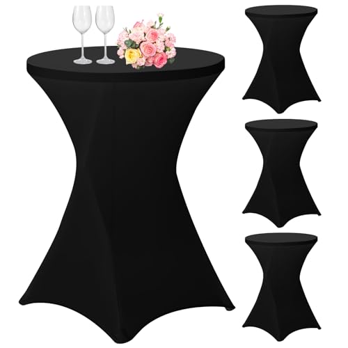 4er-Set Stretch Stehtisch Husse für Bistrotisch Ø 80-85 cm Spandex Stretch Tischdecke, Verstärkung im Fußbereich, Für Hochzeit Geburtstagsfeier Hussen für Stehtische und Bistrotische（80×110cm,Schwarz） von Lumaycens