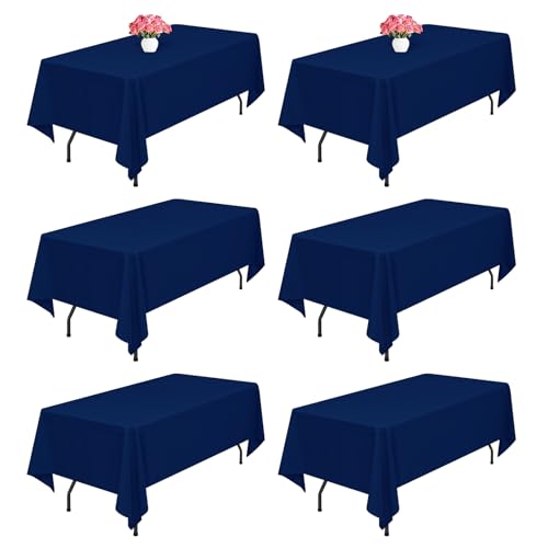 6 Packung Navy blau Polyester-Tischdecken,153 x 260 cm rechteckige Tischdecke, waschbar und wiederverwendbar, Flecken- und knitterfest, für Hochzeit, Party, Bankett, Camping, Restaurant, Dekoration von Lumaycens