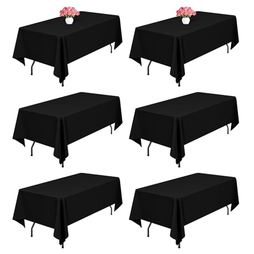 6 Packung Schwarz Polyester Tischdecken,153 x 260 cm rechteckige Tischdecke, waschbar und wiederverwendbar, Flecken- und knitterfest, für Hochzeit, Party, Bankett, Camping, Restaurant, Dekoration von Lumaycens