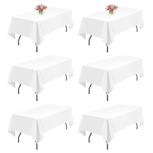 6 Packung Weiß Polyester Tischdecken,153 x 260 cm rechteckige Tischdecke, waschbar und wiederverwendbar, Flecken- und knitterfest, für Hochzeit, Party, Bankett, Camping, Restaurant, Dekoration von Lumaycens