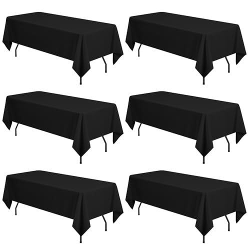 6er-Pack Schwarze Tischdecken für 6 Fuß große rechteckige Tische 153×260cm, wasserdichte Tischdecke aus Polyester, rechteckige Tischdecke aus Stoff, waschbare Tischdecken für Partys, Hochzeiten von Lumaycens