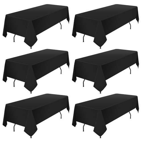 6er-Pack Schwarze Tischdecken für 6 Fuß große rechteckige Tische 153×320cm, wasserdichte Polyester-Tischdecke, rechteckige Tischdecke aus Stoff, waschbare Tischdecken für Partys, Hochzeiten von Lumaycens