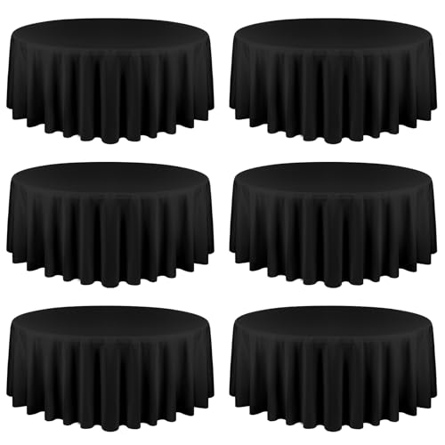 6er-Pack Schwarze runde Tischdecke 228 cm – wasserdichte Tischdecke aus Polyestergewebe, waschbare Tischdecke für Hochzeit, Empfang, Bankett, Party, Geschenk, Tisch, Buffet, Restaurant von Lumaycens