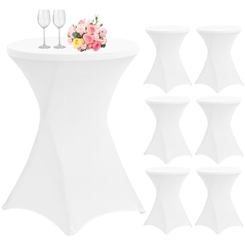 6er-Set Stretch Stehtisch Husse für Bistrotisch Ø 80-85 cm, Spandex Stretch Tischdecke, Verstärkung im Fußbereich, Für Hochzeit Geburtstagsfeier Hussen für Stehtische und Bistrotische（80×110cm,Weiß） von Lumaycens