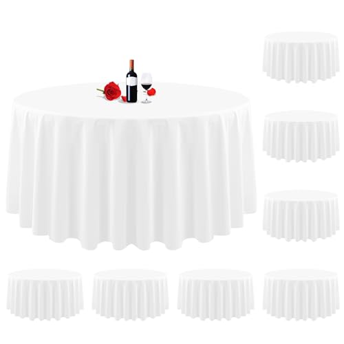 8er-Pack runde Tischdecken, 229 cm, weiße runde Tischdecke, knitterfrei, waschbar, weiße Tischdecken, Polyester-Gewebe-Tischdecke für Hochzeit, Party, Restaurant, Buffettisch von Lumaycens