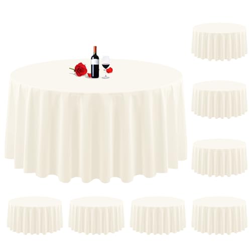 8er-Pack runde Tischdecken, 229cm, elfenbeinfarben, runde Tischdecke, knitterfrei, waschbar, elfenbeinfarbene Tischdecken, Polyester-Stoff-Tischdecke für Hochzeit, Party, Restaurant, Buffet-Tisch von Lumaycens