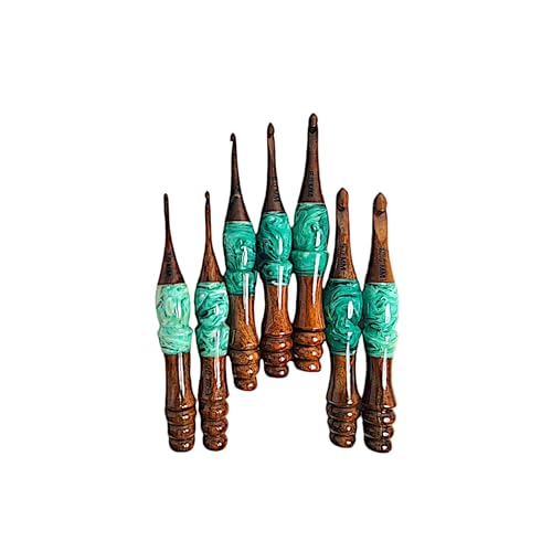 Lumberkart Häkelnadel-Set aus Harz und Rosenholz, 7-teilig, Größe – 3,5 mm bis 10 mm, ergonomisches Strick- und Häkelnadel-Set für Anfänger und Profis, langlebige ergonomische Häkelnadeln (grün) von Lumberkart