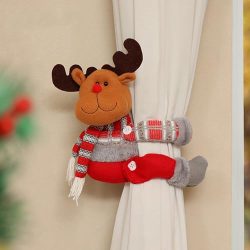 LumdivaRT Weihnachten Vorhang Raffhalter 2 Stück, Cartoon Weihnachten Gardinen Raffhalter, Weihnachtsmann Elch Schneemann Puppen Vorhang, Weihnachten Home Window Deko (Weihnachtselch -A) von LumdivaRT