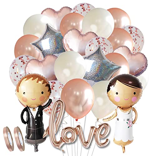 Hochzeits-Ballons Hochzeits-Deko Set rosegold Love Folienballon Herz-ballon Konfetti-ballons Braut Bräutigam für Heiratsantrag Standesamt Verlobung Hochzeitsgeschenk Frisch verheiratet von LumeeStar