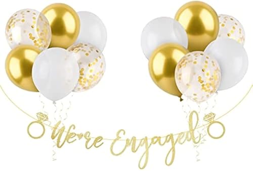 Lumeiy 13-teiliges Verlobungsbanner Set mit goldenen Konfetti-Ballons, Latexballons und Bändern, perfekte Dekoration für Hochzeit, Brautparty, Partyzubehör von Lumeiy