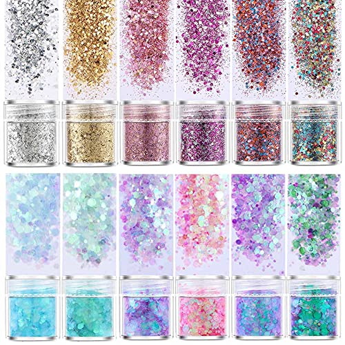 Lumeiy Holographische Chunky Glitter 12 Farben für Körper Gesicht Haar Augen Party Schönheit Make-up, Nail Art, Dekorativ, Malerei von Lumeiy