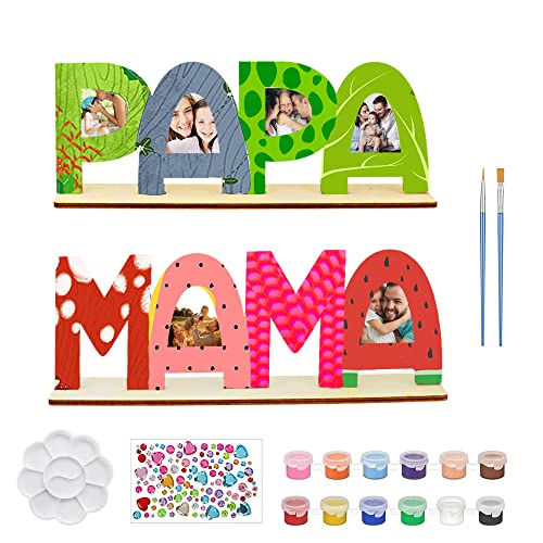 LumenTY MAMA PAPA Geschenk Enkel Geschenke für Papa Mama Papa Bilderrahmen zum Bemalen Holzbuchstaben Bastelset Holz mit Standhilfe Kleine Geschenke mit Farben Pinsel Aufkleber Geschenkideen von LumenTY