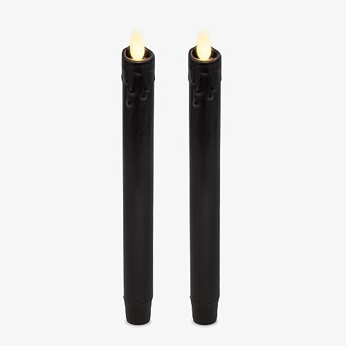 Luminara Black Set of 2 Wax Drip Flameless Candle Tapers (2.5 x 24.1 cm), Moving Flame LED Candle Unscented Real Wax with Dripped Top Timer Function, Table, Mantel, Holiday Decoration von Luminara