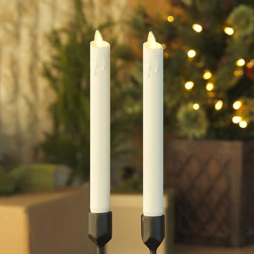 Luminara Weißes Set mit 2 Wachstropfen flammenlosen Kerzenkegeln (2,5 x 24,1 cm), bewegliche Flamme, LED-Kerze, geruchloses Echtwachs mit Tropfen-Timer-Funktion, Tisch, Kaminsims, Urlaubsdekoration von Luminara