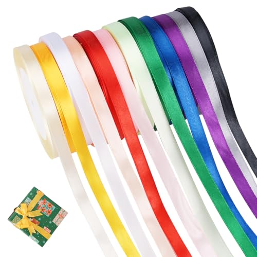 12 Farben Polyester Satinband,10mm × 22m Geschenkband Satinband,Geschenkband Polyester,Bunt Satinband,Seidenbänder für Heimwerkerkunst Handwerk,Geschenk Verpackung,Schleifen,Hochzeit Dekoration von LuminaryLair