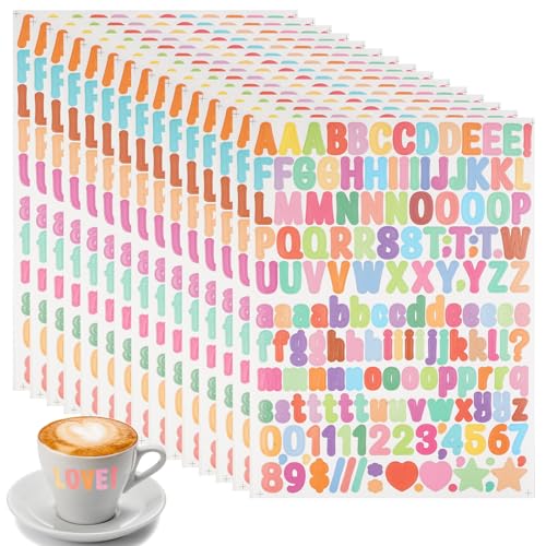 15 Blatt Bunte Buchstaben und Zahlenaufkleber,2280 Stücke Klein Buchstaben Aufkleber Selbstklebende Bunte,Vinyl Klebebuchstaben Aufkleber,Wetterfest Bunt Alphabet Aufkleber,für DIY Dekorationskunst von LuminaryLair