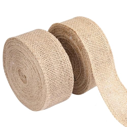 2 Rollen Juteband 4 cm Breit, 10m Vintage Geschenkband, Burlap Band, Juteband Rolle, Sackleinen Band für DIY Handwerk Verpackung, Geschenk, Hochzeit, Weihnachten, Esstisch, Blumenstrauß Dekoration von LuminaryLair