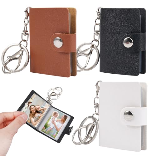 3 Stück Foto Album mit Schlüsselanhänger,Mini Fotobuch Anhänger,Mini Tragbares Fotoalbum,Personalized Kleines Taschen Fotoalbum,mit 10 Taschen Kartenhalter,für Erinnerungen(Weiß,Schwarz,Braun) von LuminaryLair