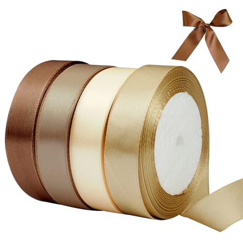 4 Rollen Einfarbigen Satinband Breit, 22m×22mm pro Rolle Braun Gold Satinband, Satinband Geschenkband, Schleifenband zum Verpacken Bastelarbeiten, Haltbarkeit Geburtstag und Hochzeitsdekoration von LuminaryLair