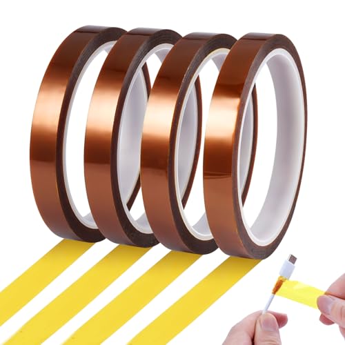 4 Rollen Hitzebeständiges Klebeband, 12 mm x 33 m Polyimid Film Klebeband, Hochtemperaturband ohne Rückstände, 3D Drucker Hitzebeständiges Tape, für Maskierung, Löten, Sublimieren, Übertragen (Braun) von LuminaryLair