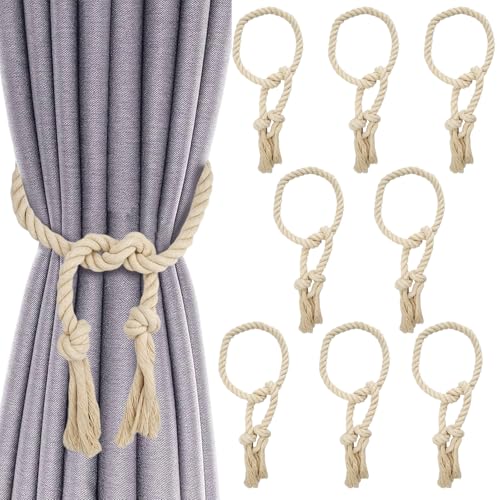 8 Stück Raffhalter Vorhang Seil,100cm Handgemachte Vorhang Raffhalter,Gardinen Kordel,Vorhanggurte Baumwolle,Retro-Stil Gardinenbänder,Curtain Rope Buckle,für Dekoration Wohnzimmer Schlafzimmer,Beige von LuminaryLair