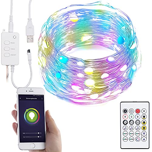 Luminea Home Control Lichterkette RGB: RGB-LED-Lichterdraht mit Musik-Steuerung, WLAN und App, USB, 5 m (Leuchtschnur, LED Lichterkette bunt, Weihnachts Kinder) von Luminea