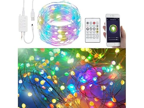 Luminea Home Control Lichterkette dimmbar: 4er RGB-LED-Lichterdraht mit Musik-Steueurung, WLAN und App, USB, 5 m (Lichterkette USB Fernbedienung, Lichterdraht LED mit Timer, Solar Schlauch) von Luminea