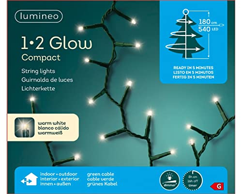 Lumineo 1-2 Glow Compact warm weiß - 540 LED's - für Bäume bis 1,8 Meter - grünes Kabel - Indoor & Outdoor geeignet - dimmbar - Timer von Lumineo