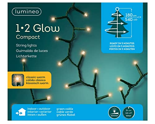 Lumineo Lichterkette 1-2 Glow Compact - 540 LED - für Bäume bis 1,8 Meter - klassisch warm - grünes Kabel - Indoor & Outdoor - Timer - dimmbar von Lumineo