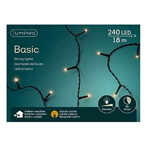 Lumineo Lichterkette Basic klassisch warm - 240 LED's - 18 Meter - schwarzes Kabel - Indoor & Outdoor - Timer - dimmbar - IP44 von Lumineo