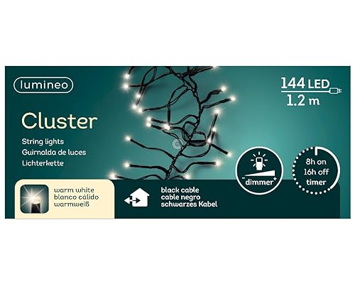 Lumineo Lichterkette Cluster 144 LED 1,2 m warm weiß, schwarzes Kabel von Lumineo