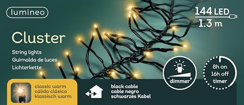 Lumineo Lichterkette Cluster 144 LED 1,3 m klassisch warm, schwarzes Kabel von Lumineo