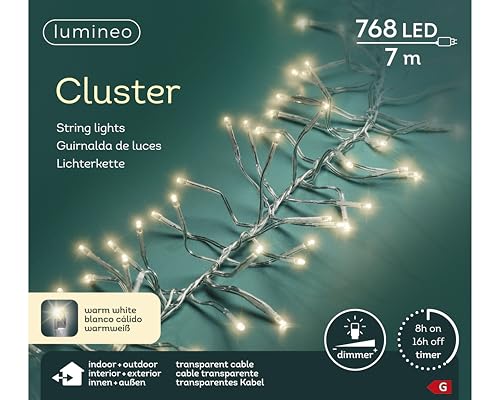 Lumineo Lichterkette Cluster - 768 LED's - 7 Meter - warm weiß - transparentes Kabel - Indoor & Oudoor geeignet - Timer - dimmbar von Lumineo