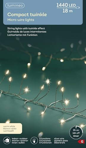 Lumineo Lichterkette Compact Twinkle warm weiß - 1440 LEDs - 18 Meter - Silberdraht - Indoor & Outdoor - Timer - IP44 Schutz - 8 Funktionen von Lumineo