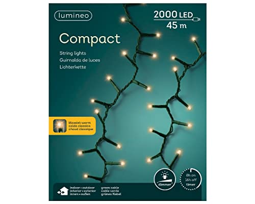 Lumineo Lichterkette Compact klassisch warm - 2000 LED's - 45 Meter - grünes Kabel - Indoor & Outdoor - Timer - dimmbar -IP44 von Lumineo