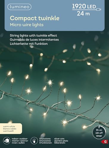 Lumineo Lichterkette Micro-LED Compact Twinkle warm weiß - 1920 LEDs - 24 Meter - Silberdraht - Indoor & Outdoor - Timer - IP44 Schutz - 8 verschiedene Lichtfunktionen von Lumineo