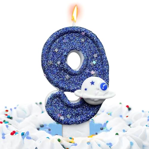 Geburtstagskerzen - BNumber Kerzen für Geburtstagstorten | Blauer Weltraumplanet Geburtstagskerzen Zahlen | Tortendeko | Geburtstag Zahl Kerze | Neuheit Cake Topper Dekorative Kerzen von Lumiscent